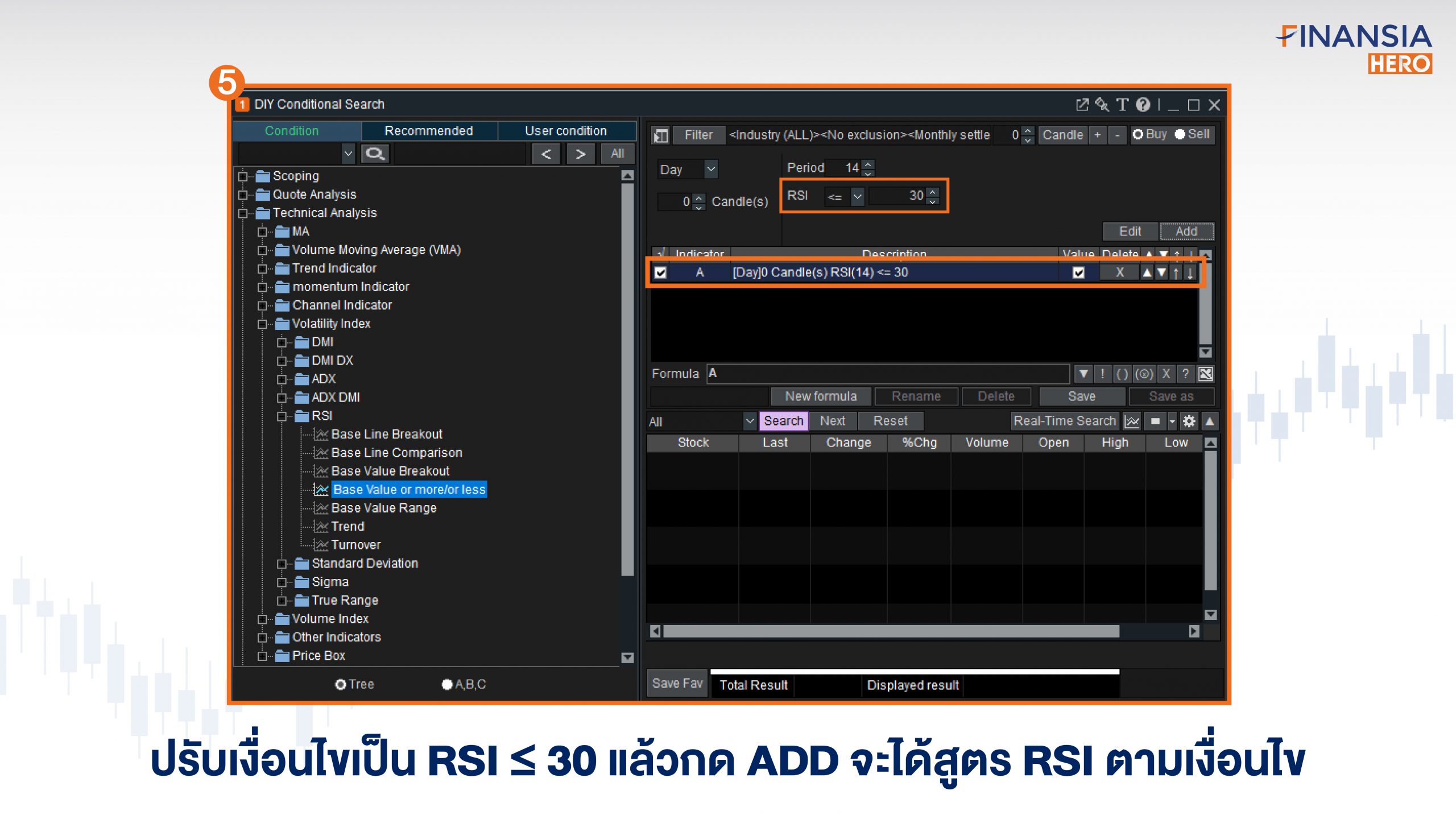 วิธีตั้งค่า RSI ใน DIY โปรแกรมเทรดหุ้น Finansia HERO